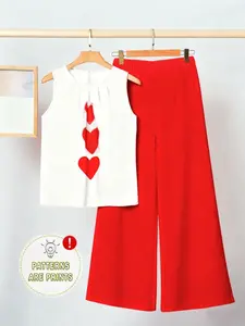 Summer New Fashion Sleeveless Top Casual Pants Two-Piece Set Hearts, Stylish Summer, Comfortable and Trendy, Fitted, Perfect for Daily Wear