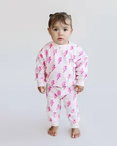 Toddler Girls' 2-Piece Athletic Flare Jogger Set - Pink Bolts Design Sweatpants, Grunge Girl Outfits, Kids' Casual Wear