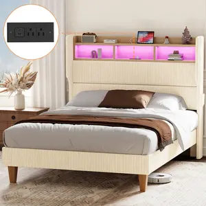 51" Corduroy Headboard with 1-Tap Mood Lights Charging Hub & Storage Shelf for Ultimate Comfort and Style Ultra-Stable Reinforced Metal Frame