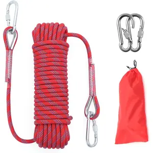 3500LBS strength 12mm Static Rope, 32ft Outdoor Rock Climbing Rope with Carabiners, Professional Rappelling & Rescue Rope for Tree Climbing, Caving, Fire Escape, Training, Safety Certified