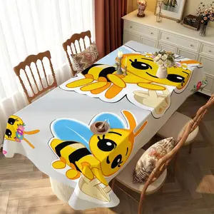 1pc Polyester Tablecloth, Colorful Cartoon Bee Design, Multiple Specifications Available, Multi - Color, Thickened, Waterproof, Oil - Proof, Washable, Suitable for Home & Outdoor Use, Picnic Table Cover, Dining Room Decor