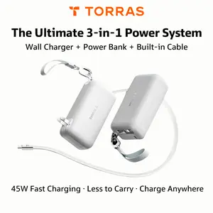 TORRAS PowerGo 3-in-1 GaN Charger Power Bank 45W Fast Charging 10000mAh Portable Battery with 3.3ft Retractable Cable Travel Hook for iPhone iPad MacBook Galaxy - Device, Digital