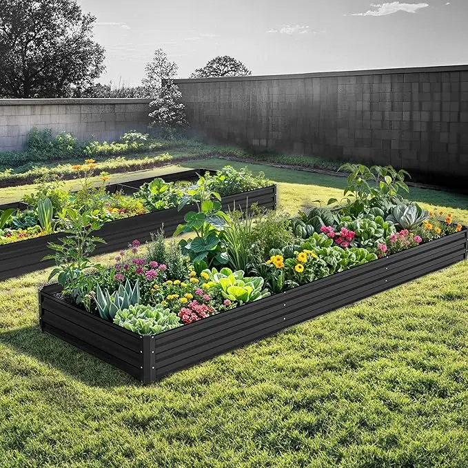 YITAHOME 12 x 4 x 1 FT Raised Garden Bed Kit, Outdoor Galvanized Flower Bed with Safety Rubber and Gloves, Large Metal Planter Box for Vegetables, Flowers, Herbs, Fruits