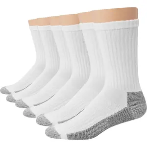 Men's Work Socks, Cushioned Crew Socks, Moisture-Wicking Socks & Odor Control, Black & White, 6 & 12 Pack Available