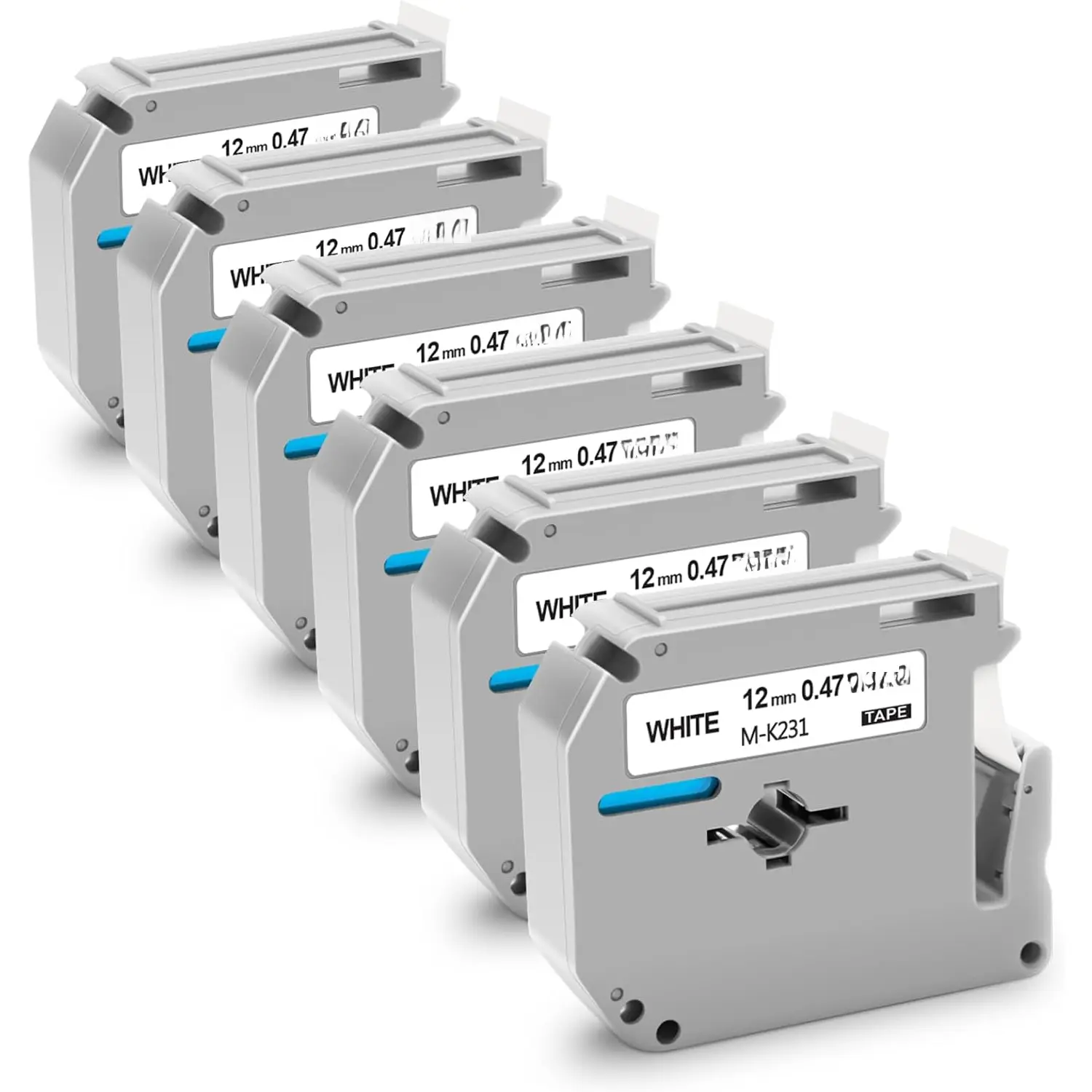 6-Pack M-K231 M 12mm Black on White Label Tape Compatible for Brother MK231 MK231s M231 MK-231 M-K231s P Touch M Label Tape 12mm 0.'' White for PT-M95 PT-85 PT-75 PT-65 PTM95 Label Maker