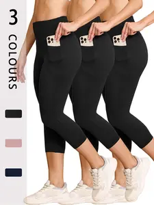 3 Pack 5" High Waisted Capri Pants for Women, Super Soft Tummy Control, No See Through, Workout Running Yoga Athletic Leggings, Summer Clothing
