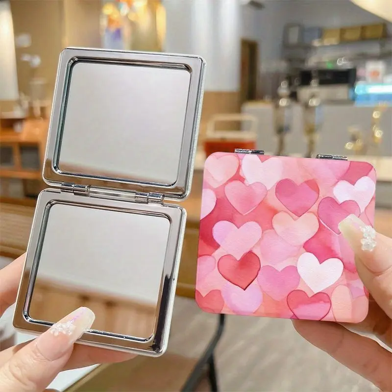 1 Adorable Heart-Shaped Mini Mirror - Double-Sided Portable Cosmetic Magnifying Makeup Mirror with 1x and 2x Magnification, Perfect for Travel. An Ideal Valentine's Day Gift for Her and a Surprising Birthday Surprise for Girls and Women.