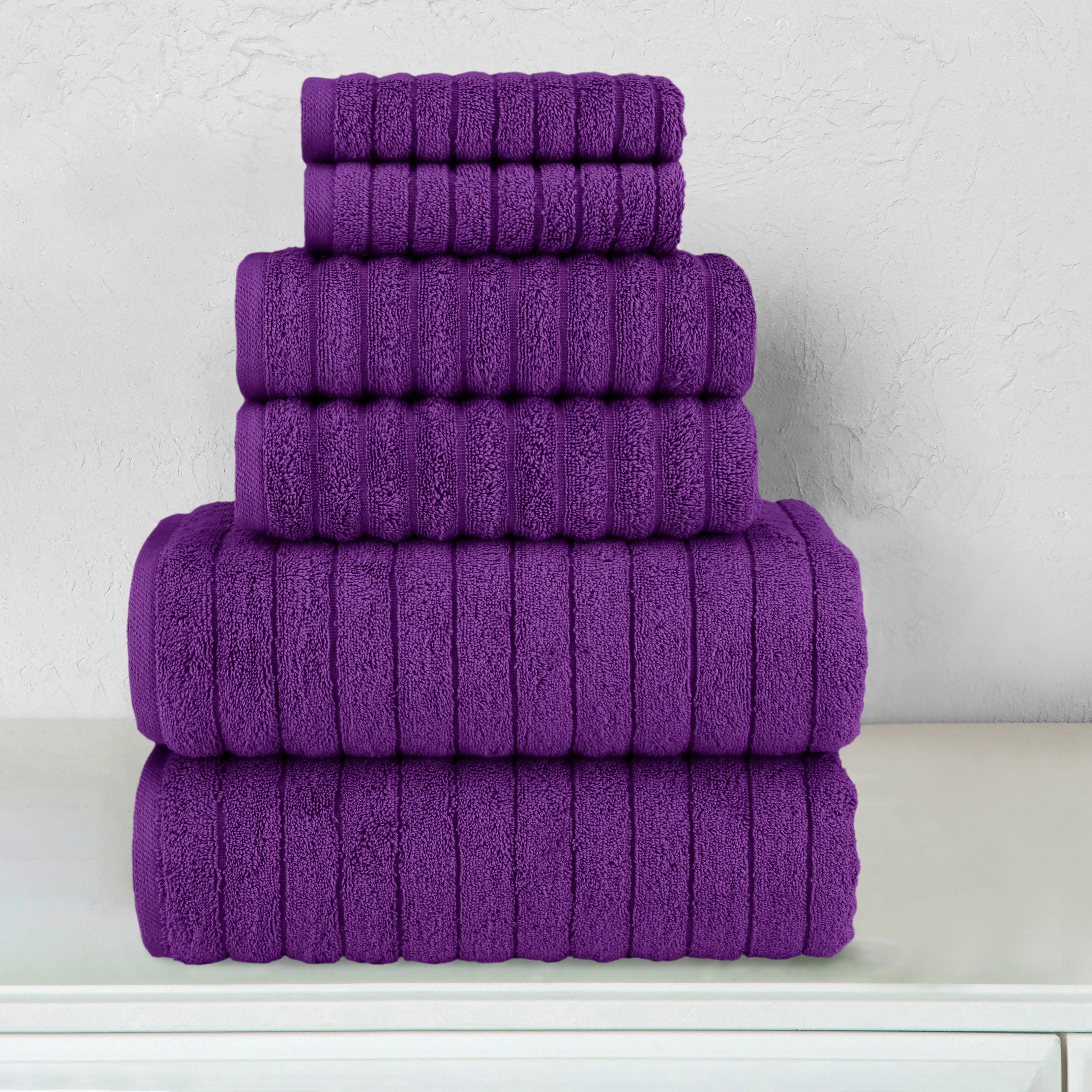Elegant Comfort 6-Piece Turkish Cotton Corduroy Towel Set - 2 Bath Towels, 2 Hand Towels and 2 Washcloths, Soft and Absorbent
