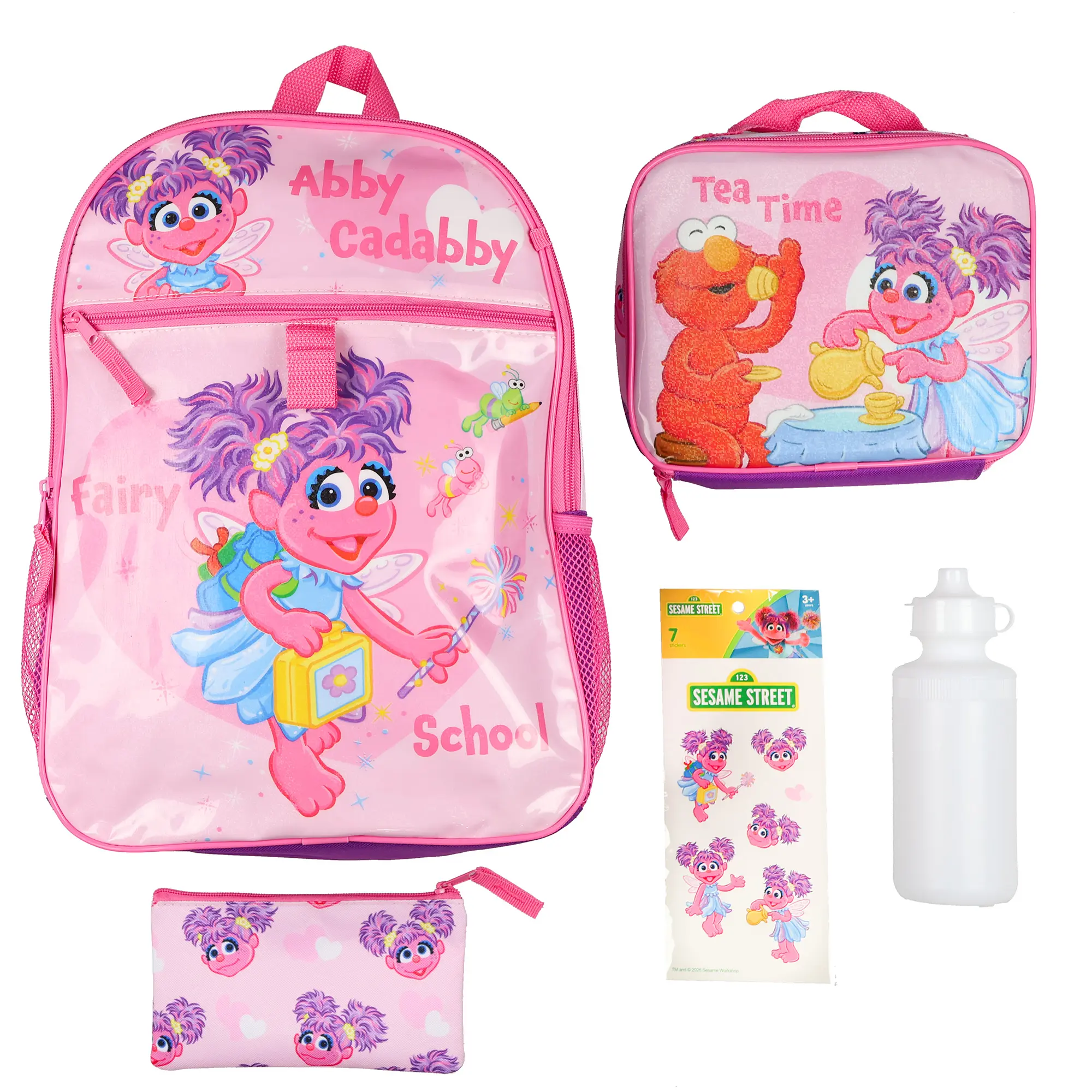 Sesame Street Abby Cadabby Fairy Theme 5-Piece Pattern Backpack Set for Kids, Includes Lunch Box & Book Bag – Ideal for Back to School Haul