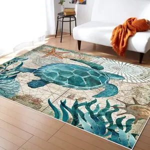 Sea Turtle Ocean Animal Carpet, Non-Slip Living Room Rug, Ocean Rug Flora, Soft Low Pile Design, Protects Marine Environment Home Decor, Suitable for Living Room Bedroom Study, Home Decorative Rugs