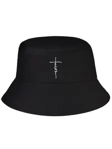 Faith Cross Print Double-Sided Fisherman Hat Unisex Lightweight Casual Outdoor Sun Protection Cap for Men & Women