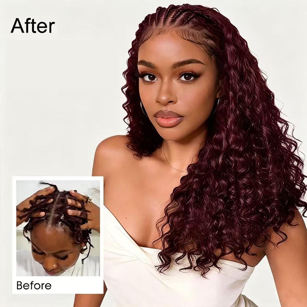 【New Color】Asakiss 99J Burgundy Crochet Human Hair Bundles Burmese Curly #4 Chocalate Brown Crochet Hair for Miracle Knots Pre-Separated 50g/Pack 40 Strands/Pack Time-Saving Hair 4-5 Packs for Full Head Protective Hairstyles