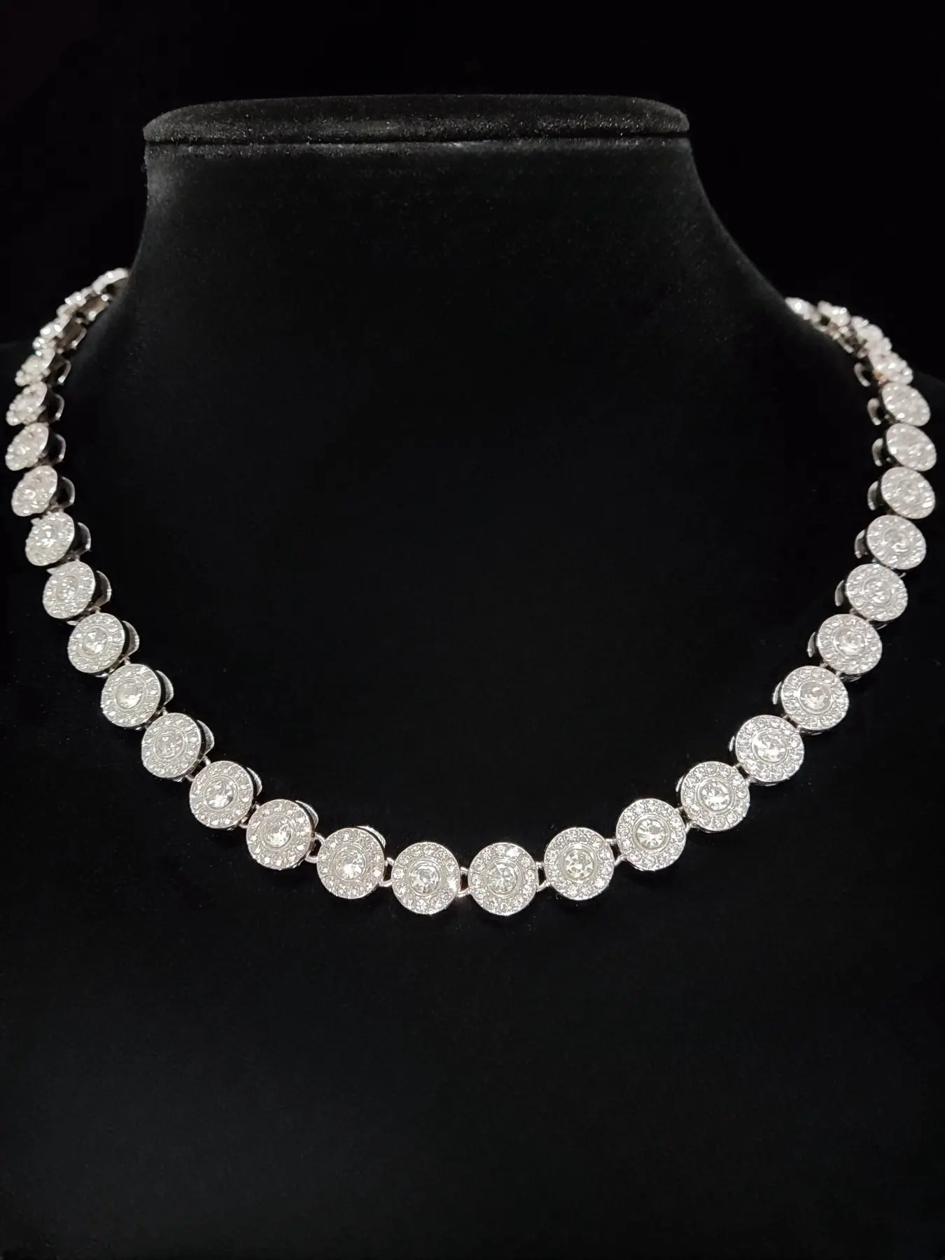 1 Piece Unisex Zinc Alloy Rhinestone Round Necklace, Fashion Jewelry, Men Women Hip Hop Punk Style Round Chain Necklace, Perfect for Daily Wear or Party, Valentine's Gift, Cuban Chain Necklace