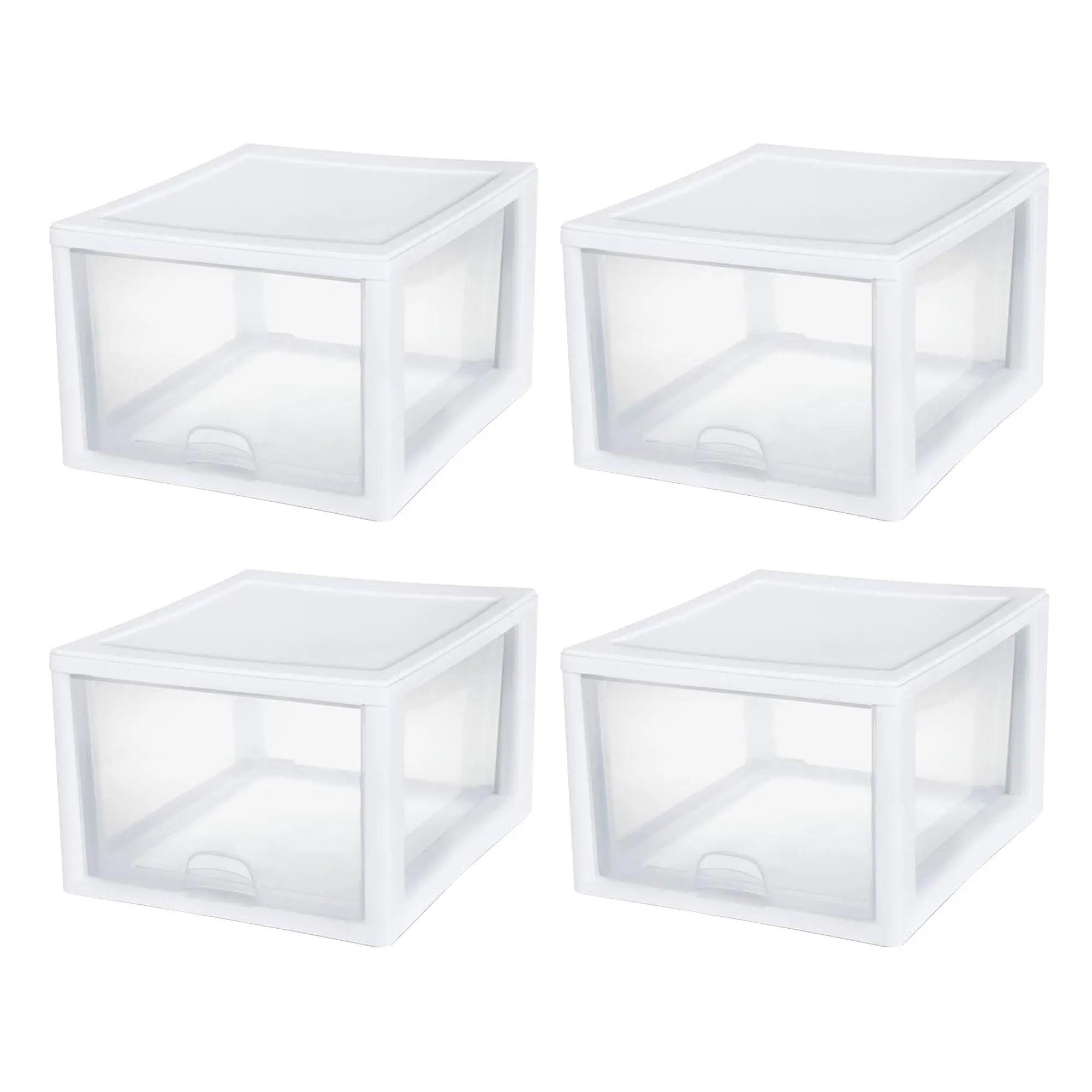 Sterilite 27 Quart Clear & White Plastic Storage Bin with One Drawer (4 Pack) Boxes Organiser