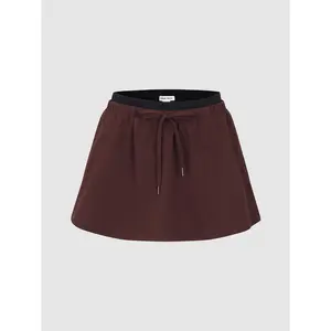 URBAN REVIVO Women's Basic Cotton Shell Mini A-Line Skirt - 2026 Viral Style, Drawstring, Polyester Blend, Everyday Casual Bottom