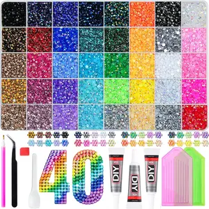 40-Piece Colorful Ab Rhinestone Set, High-Luster Glass Flat Back Studs, Includes Dotting Pen and Glue,Nail Art Rhinestones 、 Flatback Crystals 、 with Adhesive Glue 、 Diamond Painting， Handmade DIY Decoration Kit