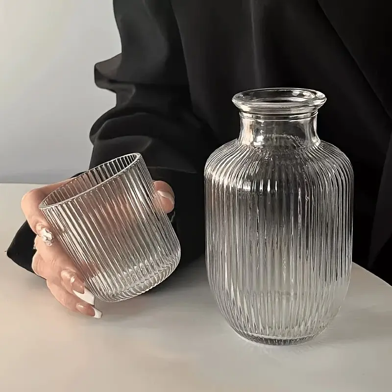 1 Set Crystal Bedside Carafe Set with Cup - 17.75oz/525ml, Nighttime Hydration Essential. Decorative, Aesthetic & Functional, Ideal for Bedroom/Guest Room, Perfect Housewarming & Birthday Gift! Drinkware Glass