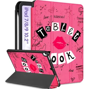 for iPad 9th/8th/7th Generation Case 10.2 Inch Girls Cute Women Folio  Cover with Pencil Holder Red Lips Design Funny Girly Teens  Cases for iPad 7/8/9 Gen A2602 A2270 A2197
