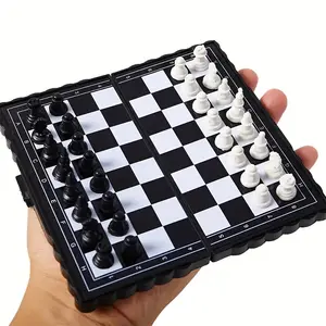 Portable Magnetic Mini Chess Set, Travel Chess Set, Family Board Games, Party Board Game, Foldable Lightweight Plastic Tabletop Chess Board Game, & Pieces, Compact Design for Home Outdoor Parties, Strategy Board Games
