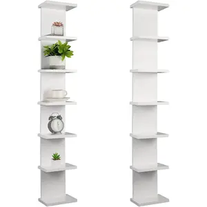 2 Pack 7 Tier Wall Shelf Unit - Lack Floating Shelf, Compact Display Floating Shelf, Vertical Column Wall Decor Mount Floating Storage Organizer Tall Tower Shelf for Bedrooms, Living Rooms(White)
