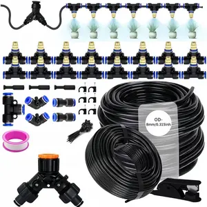 Newly upgraded 787.4-inch 5/8mm nozzle atomizing sprinkler with dual outlet faucet interface irrigation system, 360-degree atomizing cooling system, suitable for garden irrigation, watering, vegetable plant cooling, Sprinklers for Yard