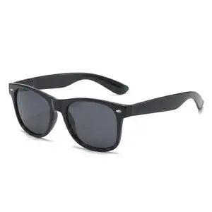 Classic Square Polarized Sunglasses for Men Women, Retro Glossy Black Frame with Dark Gray Lenses, UV400 Protection Lightweight Sun Glasses for Driving Fishing Travel