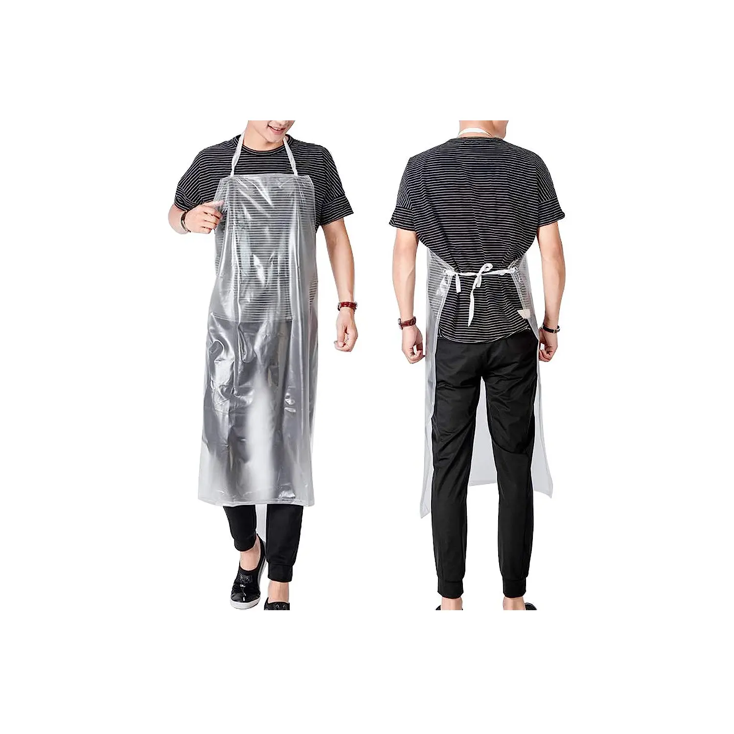 SJPACK Unisex Heavy Duty Transparent PVC Waterproof Kitchen Apron (47x27.5 in) with Pocket for Painting Party, Cooking, Housework