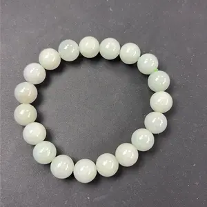 Natural Jadeite Bead Bracelet 10.3mm – Light Green Burmese Jade, 19 Beads