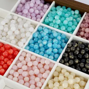 Candy Color Gold-Plated Resin Round Beads Loose Beads DIY Handmade Jewelry Accessories Bracelet Materials