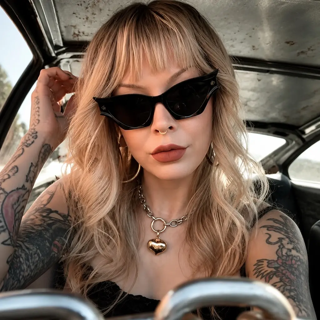 Women Modern Retro Curved Cat‑Eye Sunglasses, Full‑Rim Bat‑Shape Polycarbonate Sunglasses, Anti‑Glare UV Protection Lenses, Stylish Decorative Avant‑Garde Eyewear for Driving, Halloween Party Daily Wear
