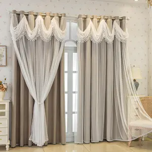 1pc Vintage Palace Style 100% Light Blocking Luxury Floral Embroidered Thick Curtains, Nordic Simple Lace Double Layer Drapes Home Decoration Curtain for Living Room Bedroom Dining Room Home Decor