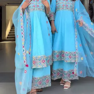 Chikankari Anarkali set with Sharara and heavy Embroidery