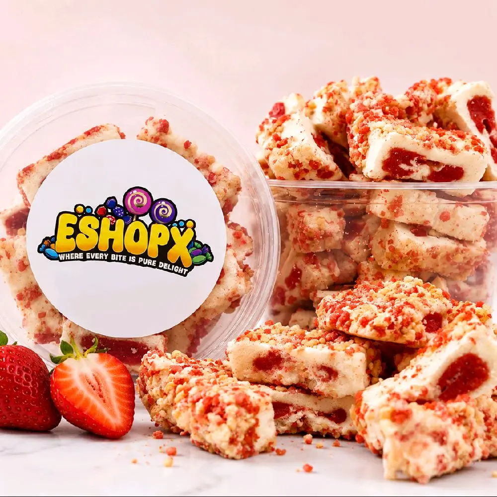 Eshopx Medium Freeze dried Strawberry shotcake Ice cream in deli container sealed
