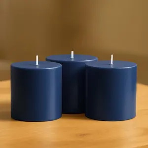 6-Pack Unscented Pillar Candles – Dripless 3"x3" Navy Blue Paraffin Wax with Smokeless Cotton Wicks, Clean & Long-Lasting 30-Hour Burn