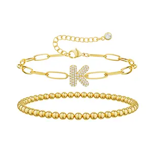 FOXGIRL Layered Adjustable Letter Bracelet for Women Beaded Initial Bubble Letter Bracelets Beaded Christmas Letter Bracelet for Women Jewelry Gifts