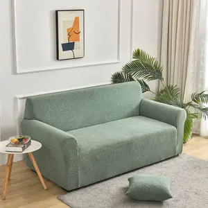 Elasticated Sofa Cover with Leaf Pattern, Sage, Nordic Minimalist Style, Pet-Resistant, Fits Single to Four-Seater Sofas, Elastic Couch Cover, Stretch Sofa Cover