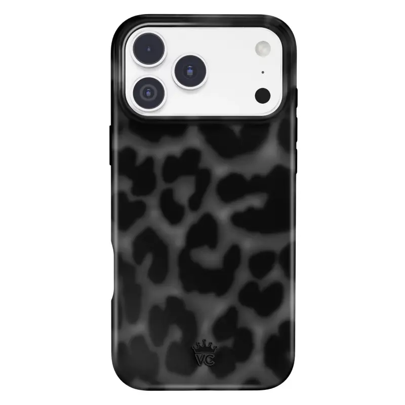 Glossy MagSafe Phone Case, Phone Accessories with Black Leopard Spots on Dimensional Cool Grey Base, Mobile Accessories for iOS Devices, Stylish Fit for Turning Heads, Fits Ios, Glossy Finish