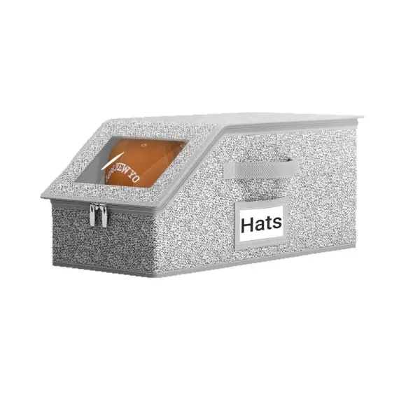 Hat Organizer Rectangle Stackable Box Saves Space, Dustproof Cardboard Holder with Lid & Zip Closure & Carry Handle, Durable Storage for Up to 24 Men's Baseball Caps, Home Wardrobe Organizing Solution