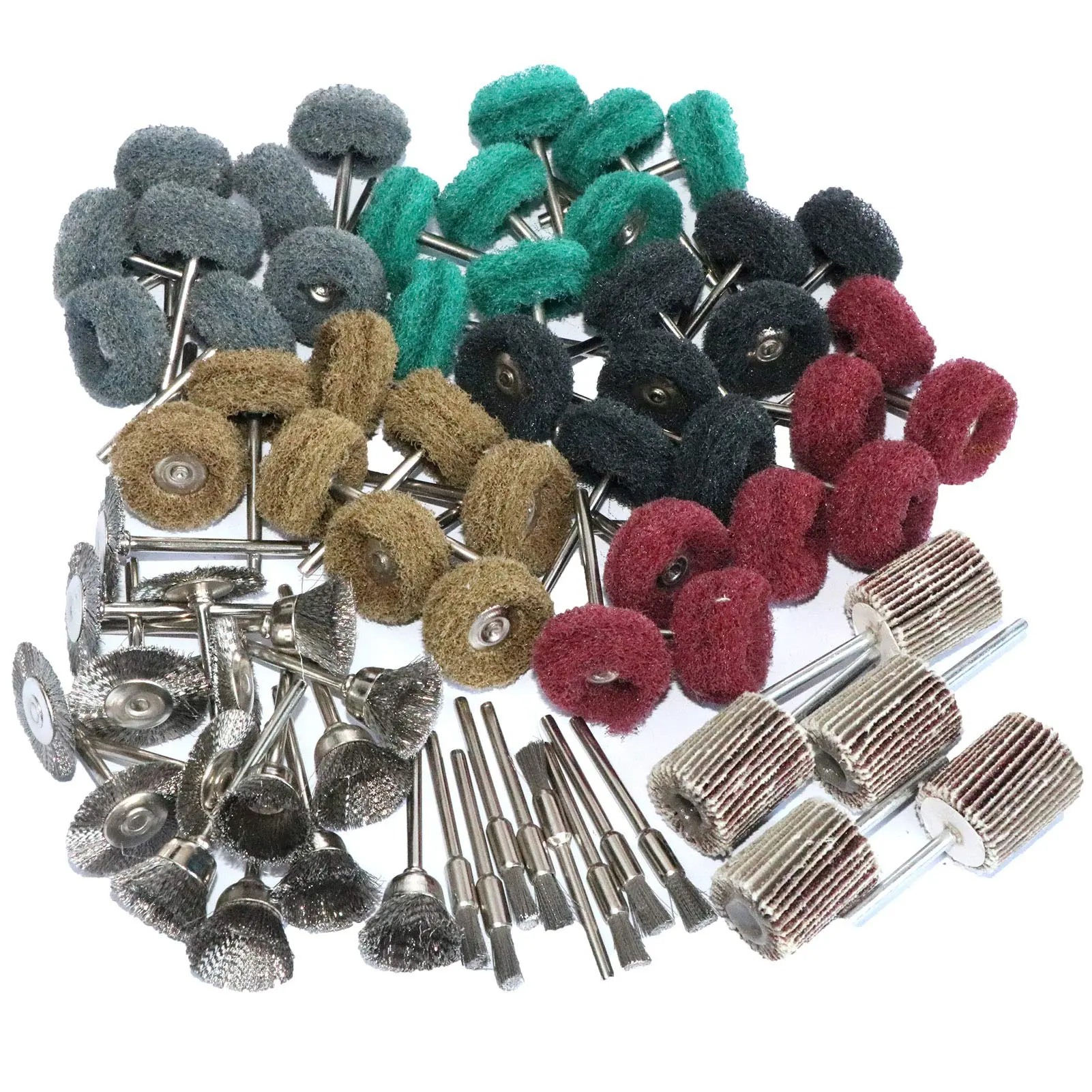 69Pcs Abrasive Buffing Polishing Wheel & Wire Brush Set for Rotary Tools – 3mm Shank Grinder Attachments for Rust, Paint Removal, Metal Cleaning & DIY Crafting