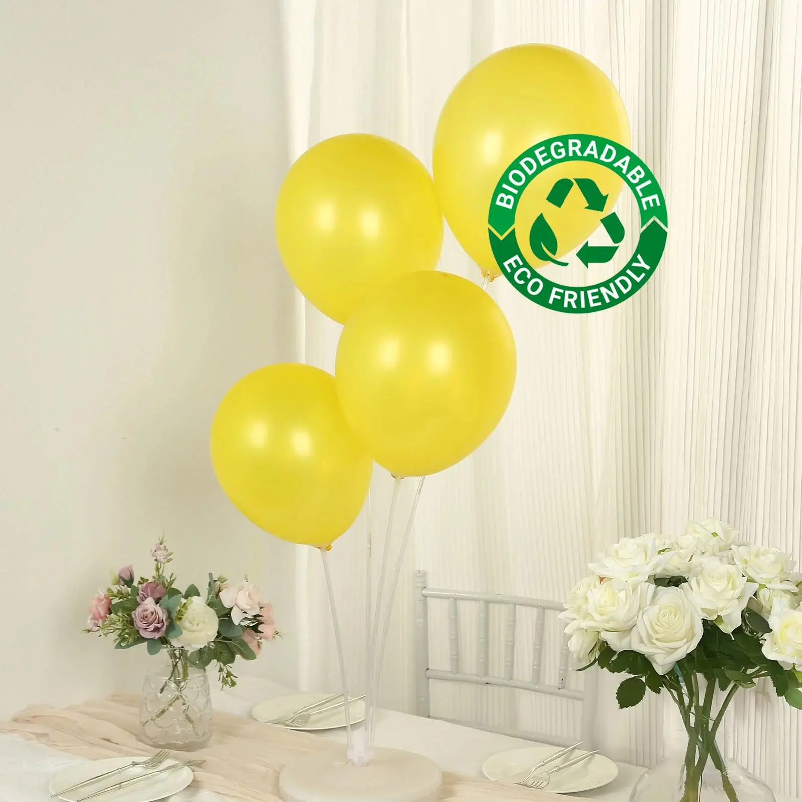 50-Pack 12" Round Yellow Biodegradable Rubber Latex Blow Up Balloons, Thick Extra-Strong Helium Party Decor for Happy Birthday, Baby Shower Supplies