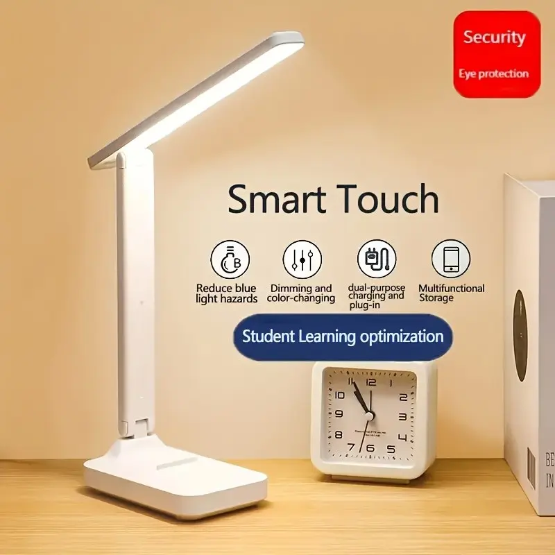Foldable LED Desk Lamp with Eye-Care Function, Dual Power Battery/USB, Adjustable Brightness, Ideal for Students Dorms Bedside Reading, Dimmable Touch Lamp, Dimmable Light
