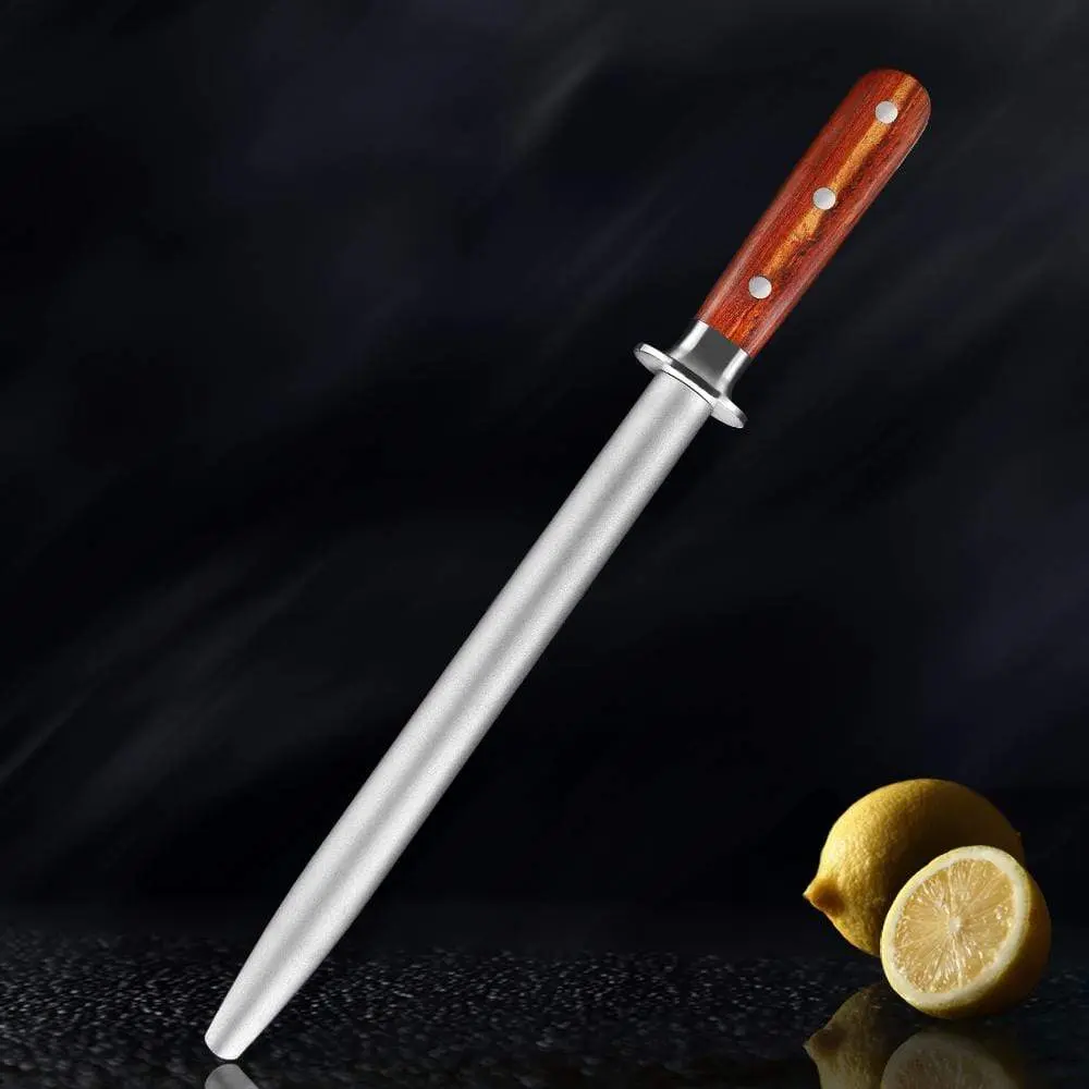 Diamond-Grain Kitchen Knife Sharpener - Sharpening Rod with Ergonomic Rosewood Handle - Senken Knives