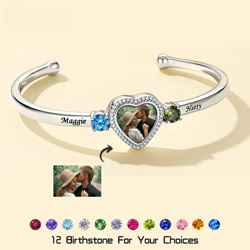 Personalized Charm Bracelet for Women with Love Photo Custom Heart, Name Engrave Plate, and Bow Charm, European Style Birthday Jewelry, Metal Coating
