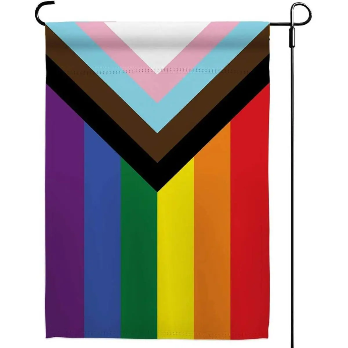 Progress Pride Flag Garden Flag 12x18in, Double-Sided LGBTQ+ Inclusive Rainbow Yard Decor, Trans BIPOC Pride Outdoor Banner for Patio Porch