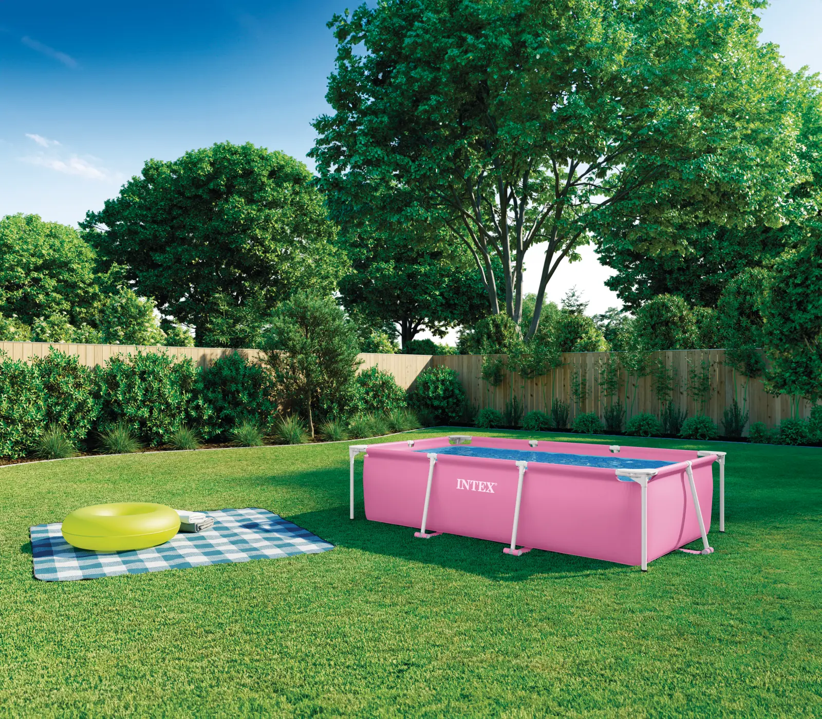Pink Rectangular Metal Frame Pool