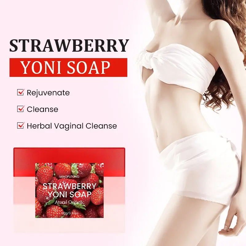 Miaofutong Organic Strawberry Yoni Bar Soap | All-Natural, Body-Safe, pH-Balanced Feminine Care, Herbal Cleansing, Purifies & Softens Skin, 100g Berry Scent Bar Soap for Bath & Shower, All-Natural Soaps, Bar Soaps