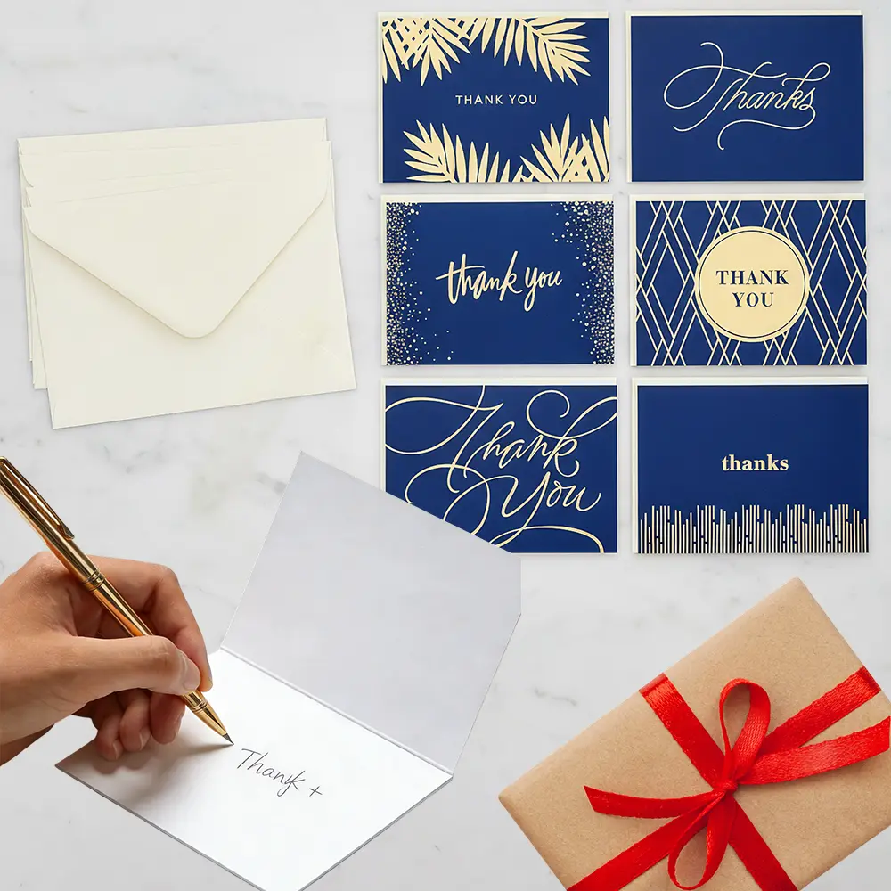 Navy Blue Blank-Inside Thank-You Cards, 120-Pack with Envelopes - Office Stationery for Weddings, Business Events