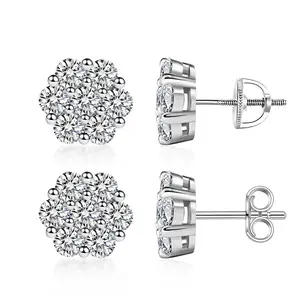 Flower Stud Earrings Screw Back/Butterfly Back VVS Synthetic Moissanite Earrings S925 Daily Costume Jewelry Accessories Perfect Birthday Anniversary Gift for Women