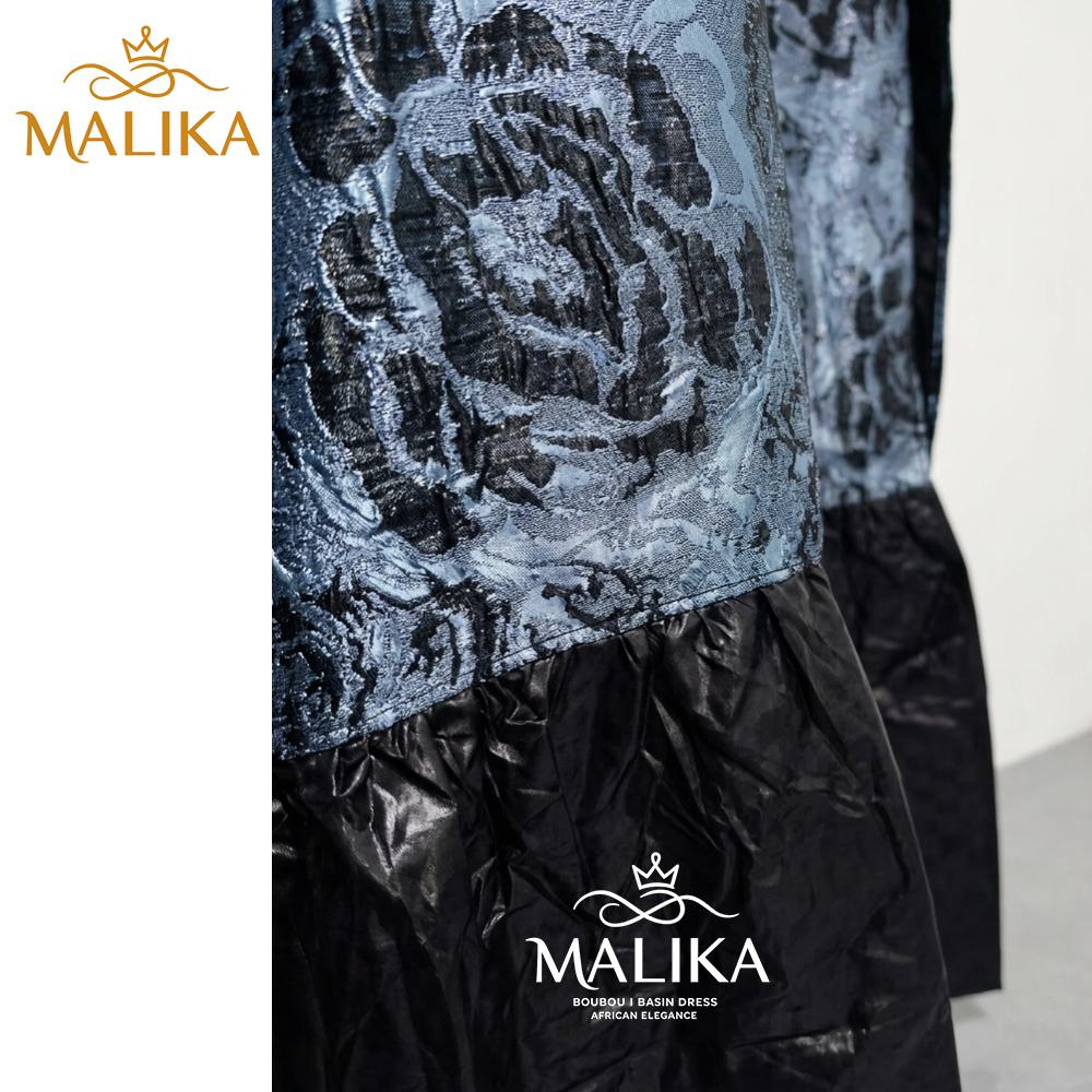 Black Brocard Bazin Boubou Dress With Scarf Nigerian French Elegant Women Dress Material Decoration For Evening Party Robe