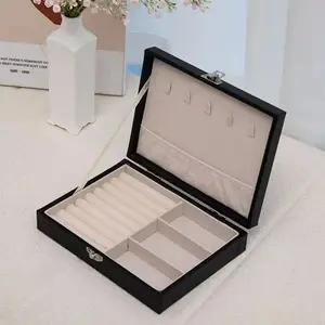 Jewelry Storage Box, Flat Box, Trendy Accessory Organizer, Single Layer Portable Lightweight Leather Jewelry Ring Earring Holder, Essential for Jewels, Gift, Dustproof Organizer Boxes